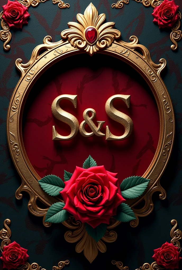 Create a design for the name S&S with rose and other elements. Not include human photo. It should be circle shape and the name must be in the circle . Red rose and heavy design