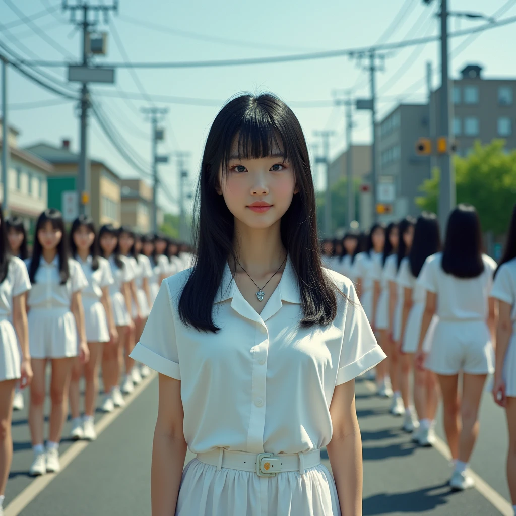 (((((Japanese Clone-girls=Myself))))), (((Super Best masterpiece Clone-girls Raw Photography Art))), (((16K, Highest quality, Ultra-high resolution, RAW Photos))), (((It's so unrealistic., With unparalleled depiction, With an unfathomable sight, An unprecedented and shocking worldview, Clone-girls: In a world of mass reproduction, Ultra-realistic))), (((Japanese Girls, Yokoyama-Yui, 18yo, Small face, Thick black hair, long hair, Dark Eyes, Mature face, Cute Smile, Smiling face, A gentle gaze, (((Very pleasant look)))))), (((Very beautiful detailed girls, Accurate body structure, Accurate body movements, Very detailed body, (((Super big breasts, Large bulge of ample breasts)))))), (((high school girl, White shirt, Short skirt, hour々I can see your pants, Cleavage Emphasis, Emphasise the fullness of your breasts))), ((((((((Very detailed, Myself cloning, Depiction of splitting oneself, 1Myself girl→1,000,000,000,000,000,000,000,000,000,000Myself cloning girls)))))))), (((((((Myself clone-girlsから, Myself keeps multiplying, (Very detailed and intricate, To the exact, Flawless, (((In the same female body,With the same face, With the same hairstyle, In the same clothes, At the same height, 同じSuper big breastsである))), In a detailed depiction), 1,000,000,000,000,000,000,000,000,000,000 people))))))), (((((Myself girls only))))), (((((1,000,000,000,000,000,000,000,000,000,000Myself girls))))), Waiting for the traffic light at a crossroads