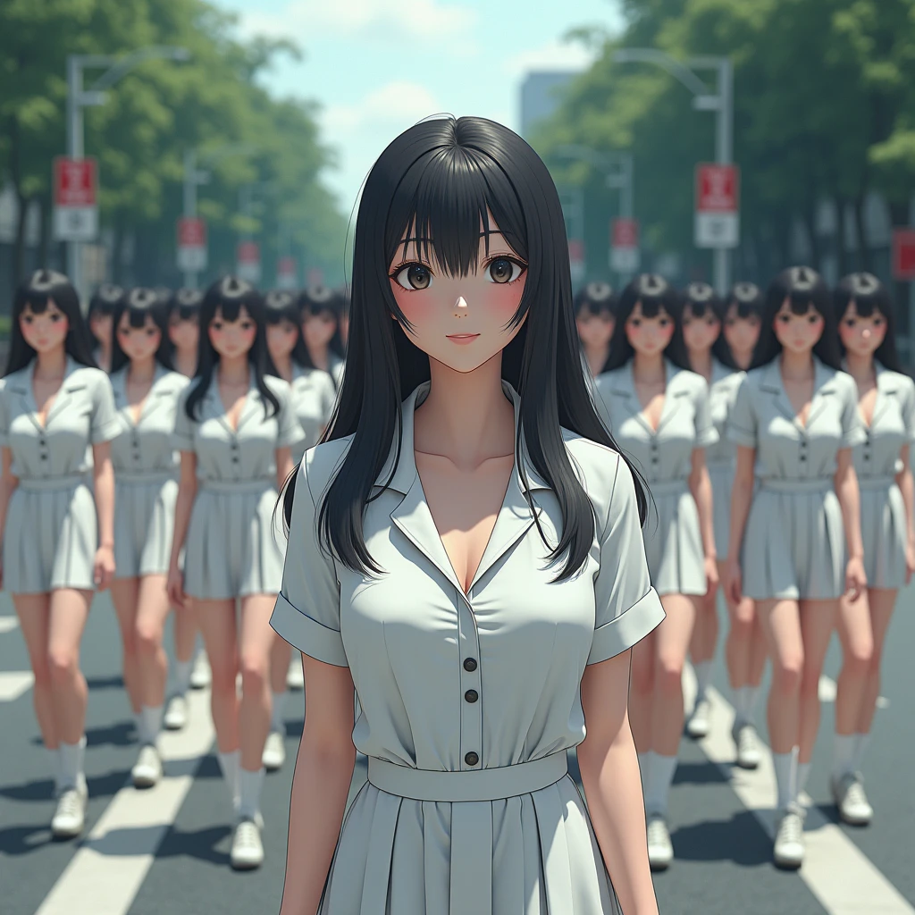 (((((Japanese Clone-girls=Myself))))), (((Super Best masterpiece Clone-girls Raw Photography Art))), (((16K, Highest quality, Ultra-high resolution, RAW Photos))), (((It's so unrealistic., With unparalleled depiction, With an unfathomable sight, An unprecedented and shocking worldview, Clone-girls: In a world of mass reproduction, Ultra-realistic))), (((Japanese Girls, Yokoyama-Yui, 18yo, Small face, Thick black hair, long hair, Dark Eyes, Mature face, Cute Smile, Smiling face, A gentle gaze, (((Very pleasant look)))))), (((Very beautiful detailed girls, Accurate body structure, Accurate body movements, Very detailed body, (((Super big breasts, Large bulge of ample breasts)))))), (((high school girl, White shirt, Short skirt, hour々I can see your pants, Cleavage Emphasis, Emphasise the fullness of your breasts))), ((((((((Very detailed, Myself cloning, Depiction of splitting oneself, 1Myself girl→1,000,000,000,000,000,000,000,000,000,000Myself cloning girls)))))))), (((((((Myself clone-girlsから, Myself keeps multiplying, (Very detailed and intricate, To the exact, Flawless, (((In the same female body,With the same face, With the same hairstyle, In the same clothes, At the same height, 同じSuper big breastsである))), In a detailed depiction), 1,000,000,000,000,000,000,000,000,000,000 people))))))), (((((Myself girls only))))), (((((1,000,000,000,000,000,000,000,000,000,000Myself girls))))), Waiting for the traffic light at a crossroads