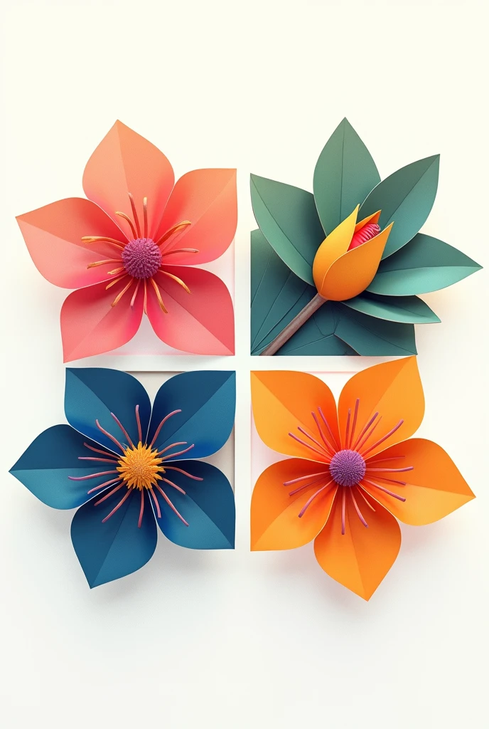 Generate a picture of four squares with different flower shapes
