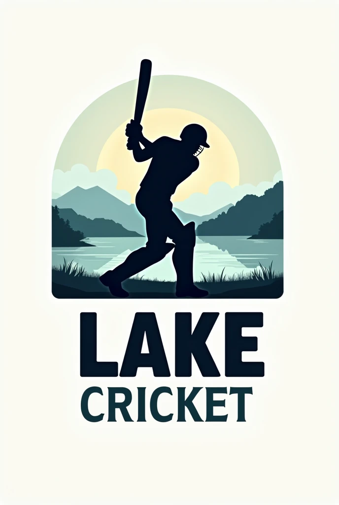 A logo which describes lake cricket and also add the word " lake cricket" add a cover drive pose in black colour