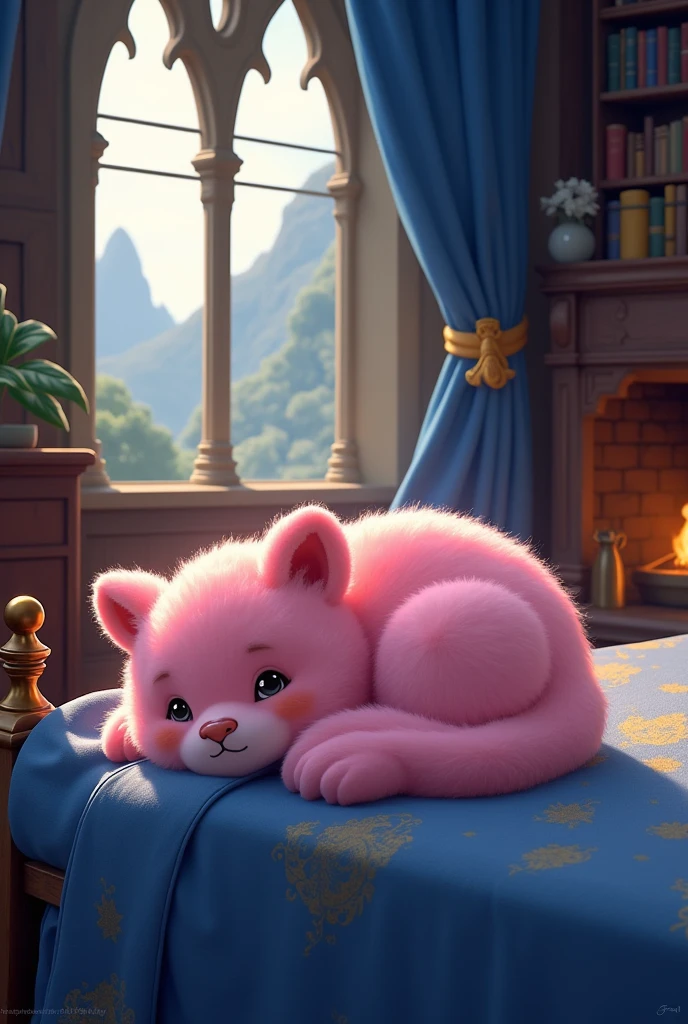 Pink Puffy from Weasley&#39;s Wizard Wheezes in the Ravenclaw Common sleeping in bed