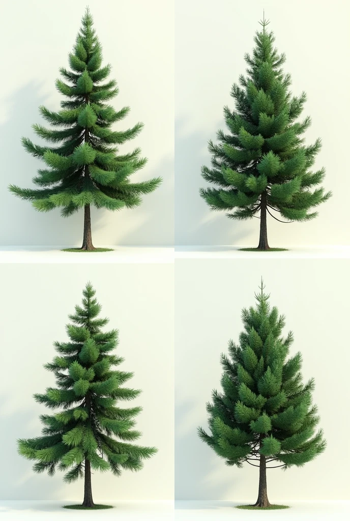 Generate a picture of four grids with different pine tree shapes
