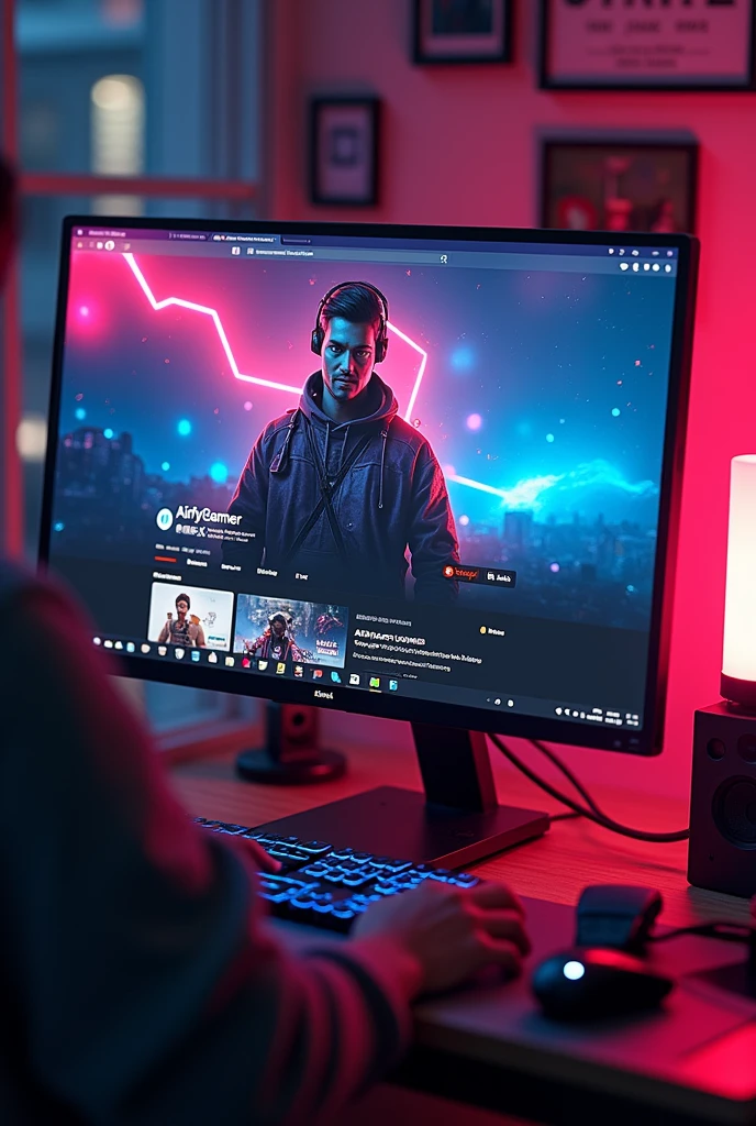 Make a image where there is a youtube chanel in pc which have 1m subscribe chanel named airfygamer airfy gamer is chaner name