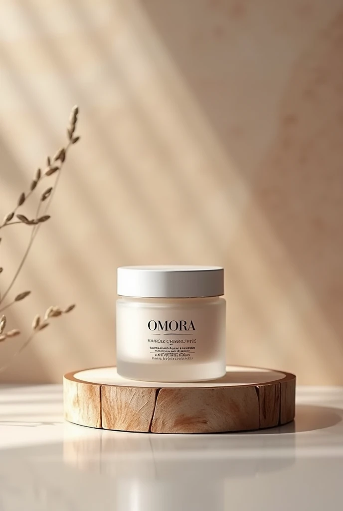 Réalise moi un packaging d'une boîte de crème de beauté avec le nom de la marque OMORA