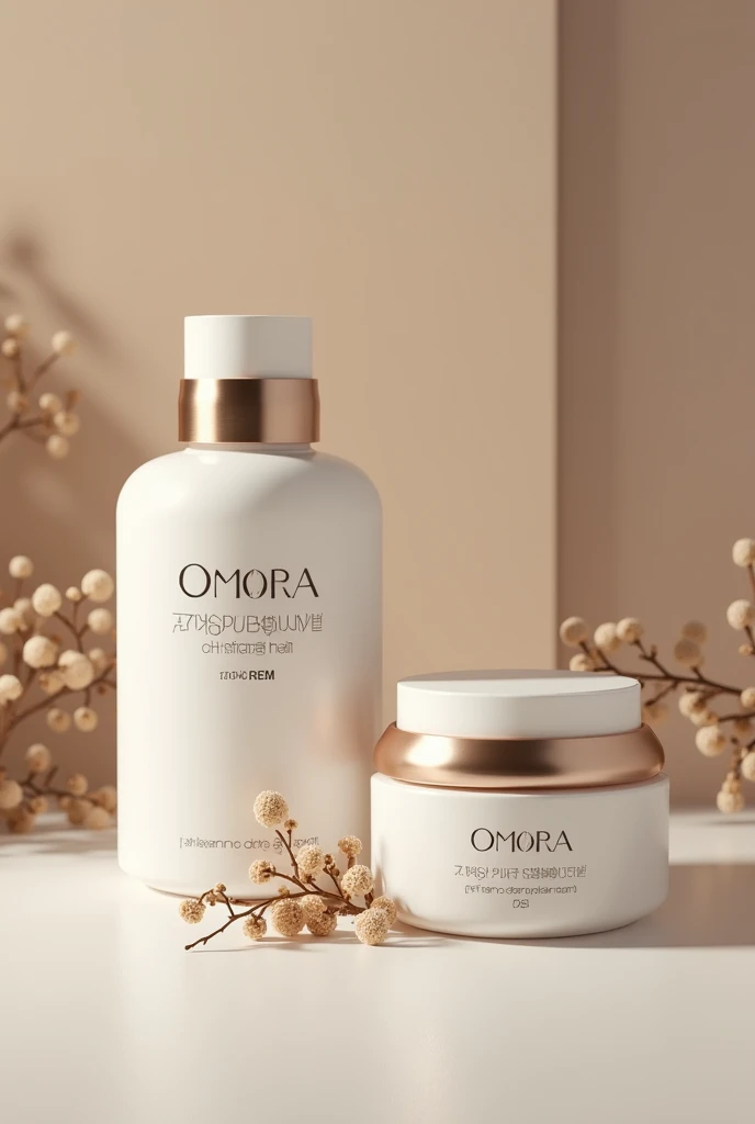 Réalise moi un packaging d'une boîte de crème de beauté avec le nom de la marque OMORA