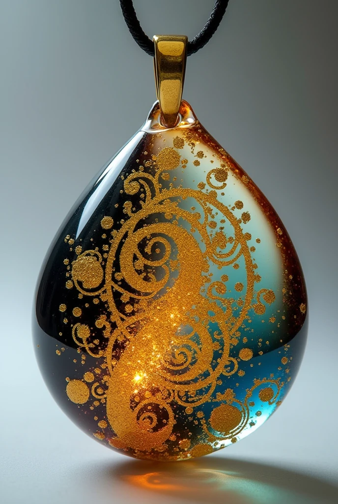 Dye Resin jewellery pendant with gold design inside it