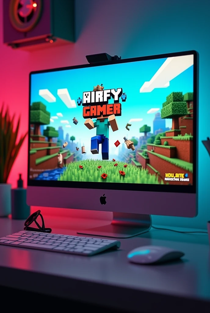 Make a image where there is a youtube chanel in pc which have 1m subscribe chanel named airfygamer airfy gamer is chaner name which is minecraft gamer focus on chanel name
