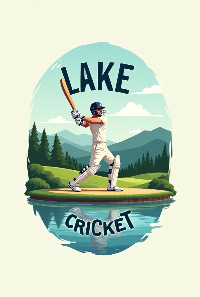 A logo which describes lake cricket and also add the word " lake cricket" in different fonts and add a cover drive pose