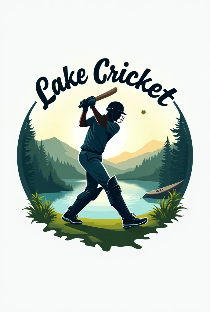 A logo which describes lake cricket and also add the word " lake cricket" in different fonts and add a cover drive pose