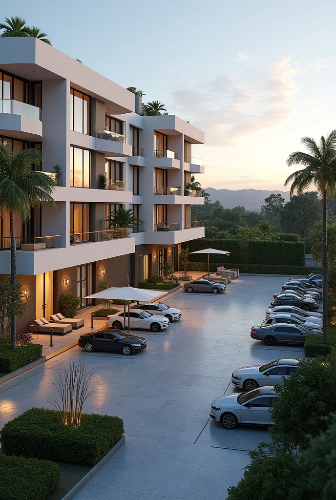 Image of a large and spacious apartment with a large and wide parking lot with the W logo