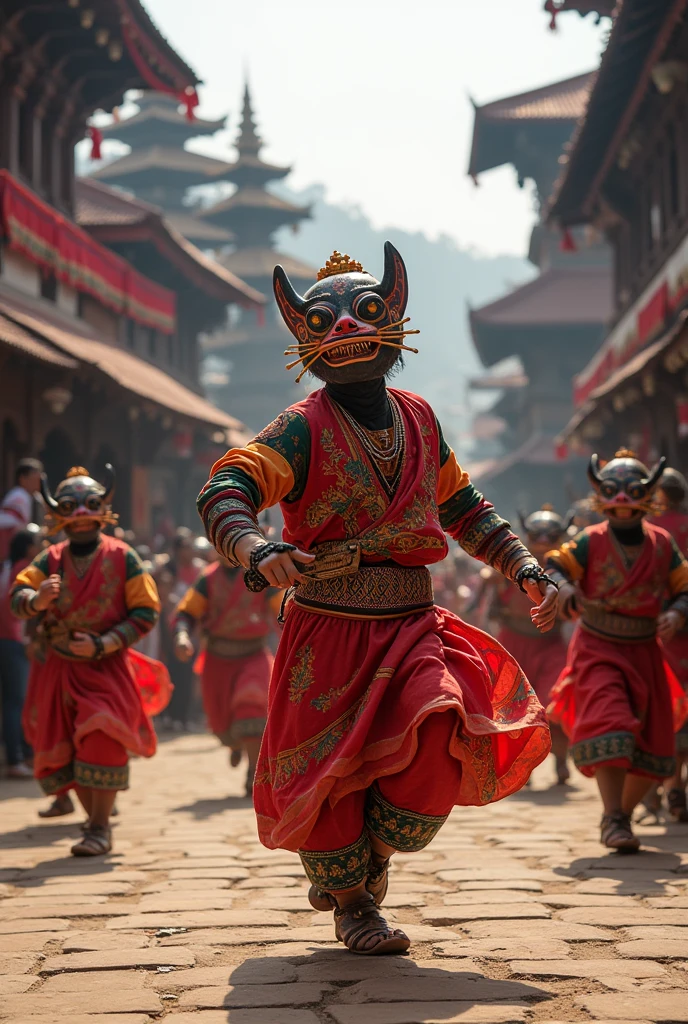 Lakhay Jatra and lakhay are dancing inside the people are watching in patan Katmandu