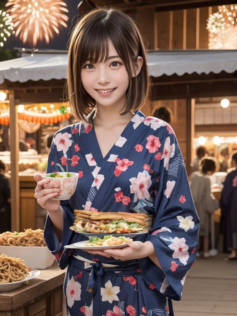 Close-up shot , Best image quality (8k, High resolution, masterpiece: 1.2), Very detailed,  215 Short Hair,old woman, 

A scene where you can stroll around the stalls at a fireworks festival: Walking through the fireworks stalls、Enjoy meals and souvenirs。
clothing: Yukata with traditional Japan pattern、band、can。With a folding fan and a small bag。
angle: With a lively venue lined with food stalls in the background、Photographing a yukata from a wide angle。People buying yakisoba and shaved ice々Scenery of,、Close-up of friends having fun。Reflecting the festival atmosphere and the beauty of yukata。

Face close-up 

, Random cute poses ,Big eyes ,Puffy eyes ,  Heart pupil, blush  , Big shy smile , salute
