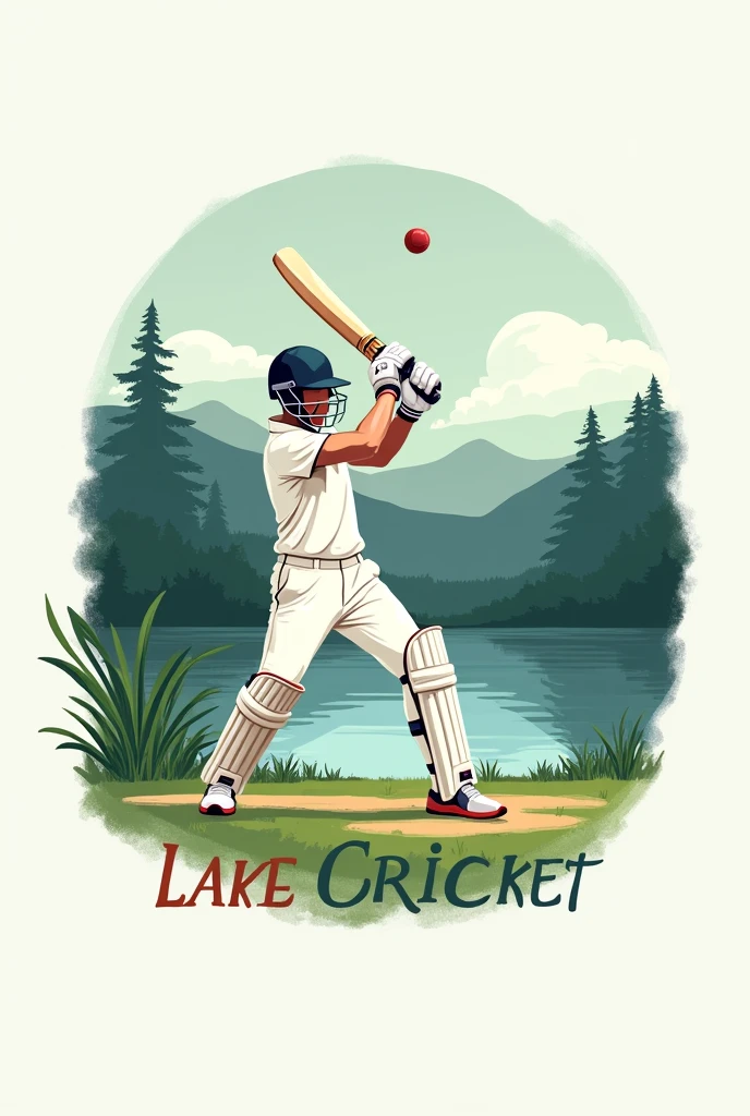 A logo which describes lake cricket and also add the word " lake cricket" in different fonts and add a cover drive pose