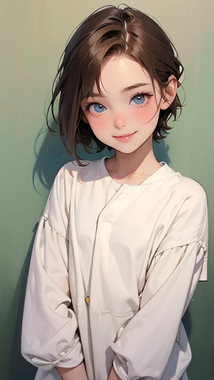 top quality, Pastel painting, depraved Tender atmosphere, 1 girl and 1 boy, Cute, smile happily, brown short hair of different colors,,, Blue-eyed, green eyed, ((Absolutely no clothes:1,6)), child's face, ((naked)), I look at the viewer, Bottom view, Without underwear, world, without panties caress each other, legs apart, the boy has an erection, in the bedroom on the floor