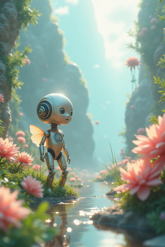 A little robot girl visits heaven garden