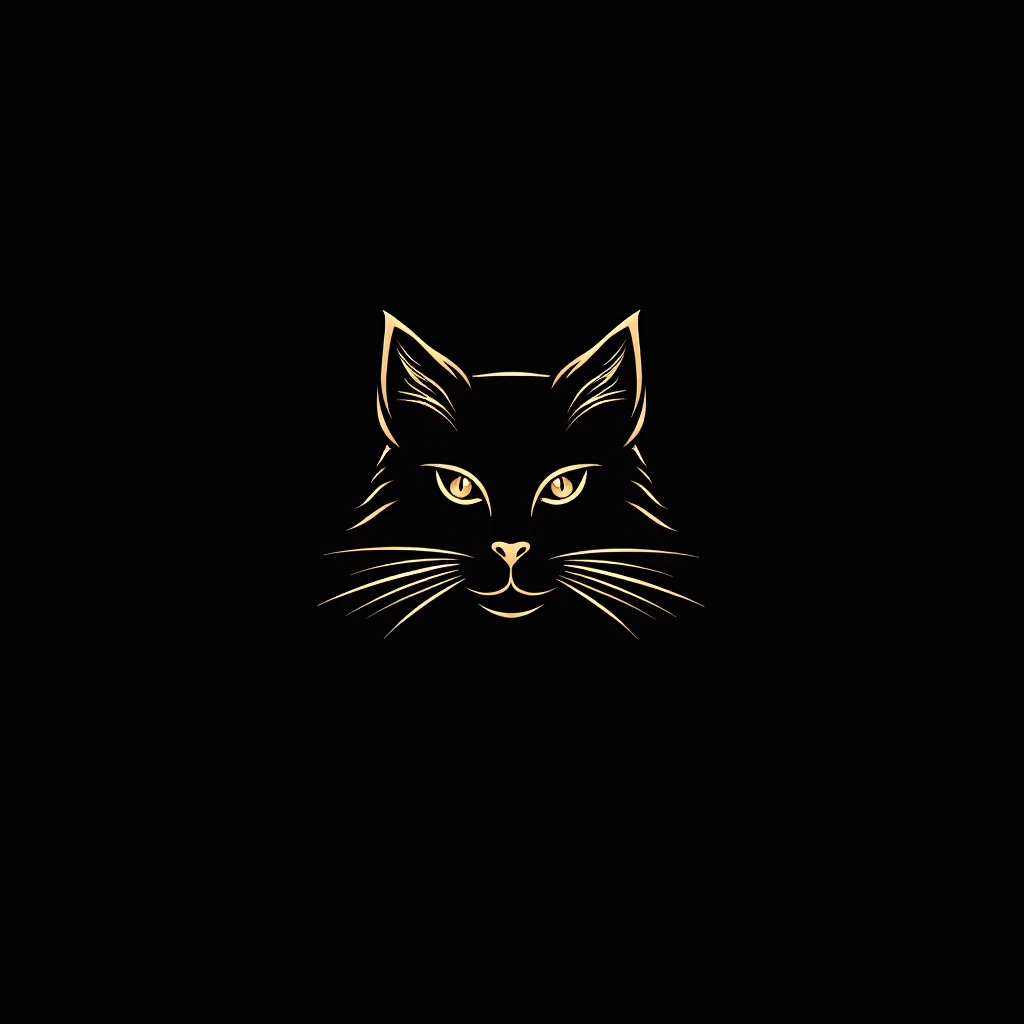 create a logo with the free logo maker, persian cat head, professional logo design, clean logo design, logo design, logo graphic design, abstract logo, professional logo, logo conceptual design, black background, logo vector art, gold leaf, digital art logo, logo design, 3D logo, gold theme, delicate details golden stroke, Simple logo, gold foil