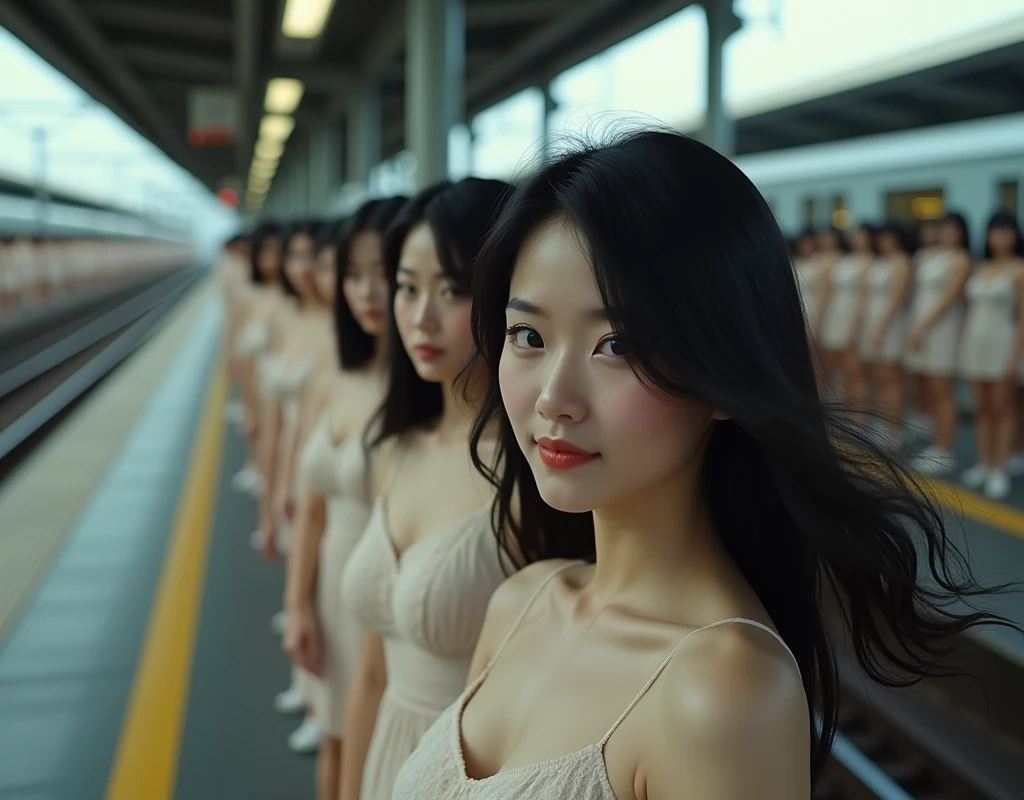 (((((Japanese Clone-girls=Myself))))), (((Super Best masterpiece Clone-girls Raw Photography Art))), (((16K, Highest quality, Ultra-high resolution, RAW Photos))), (((It&#39;s so unrealistic., With unparalleled depiction, With an unfathomable sight, An unprecedented and shocking worldview, Clone-girls: In a world of mass reproduction, Ultra-realistic))), (((Japanese Girls, Yokoyama-Yui, 18yo, Small face, Thick black hair, long hair, Dark Eyes, Mature face, Cute Smile, Smiling face, A gentle gaze, (((Very pleasant look)))))), (((Very beautiful detailed girls, Accurate body structure, Accurate body movements, Very detailed body, (((Super big breasts, Large bulge of ample breasts)))))), (((high school girl, White shirt, Short skirt, hour々I can see your pants, Cleavage Emphasis, Emphasise the fullness of your breasts))), ((((((((Very detailed, Myself cloning, Depiction of splitting oneself, 1Myself girl→1,000,000,000,000,000,000,000,000,000,000Myself cloning girls)))))))), (((((((Myself clone-girlsから, Myself keeps multiplying, (Very detailed and intricate, To the exact, Flawless, (((In the same female body,With the same face, With the same hairstyle, In the same clothes, At the same height, 同じSuper big breastsである))), In a detailed depiction), 1,000,000,000,000,000,000,000,000,000,000 people))))))), (((((Myself girls only))))), (((((1,000,000,000,000,000,000,000,000,000,000Myself girls))))), Waiting for the train on the station platform, View from the opposite platform, The wind is blowing, Dozens of rows of them lined up side by side