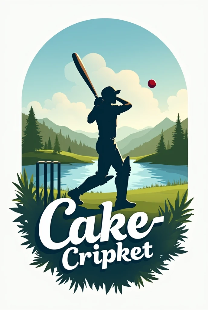 A logo which describes lake cricket and also add the word " lake cricket" in different fonts and add a cover drive pose