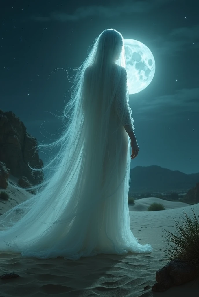 Lady of the Desert spectre legend. at night in the desert paranormal apparition 