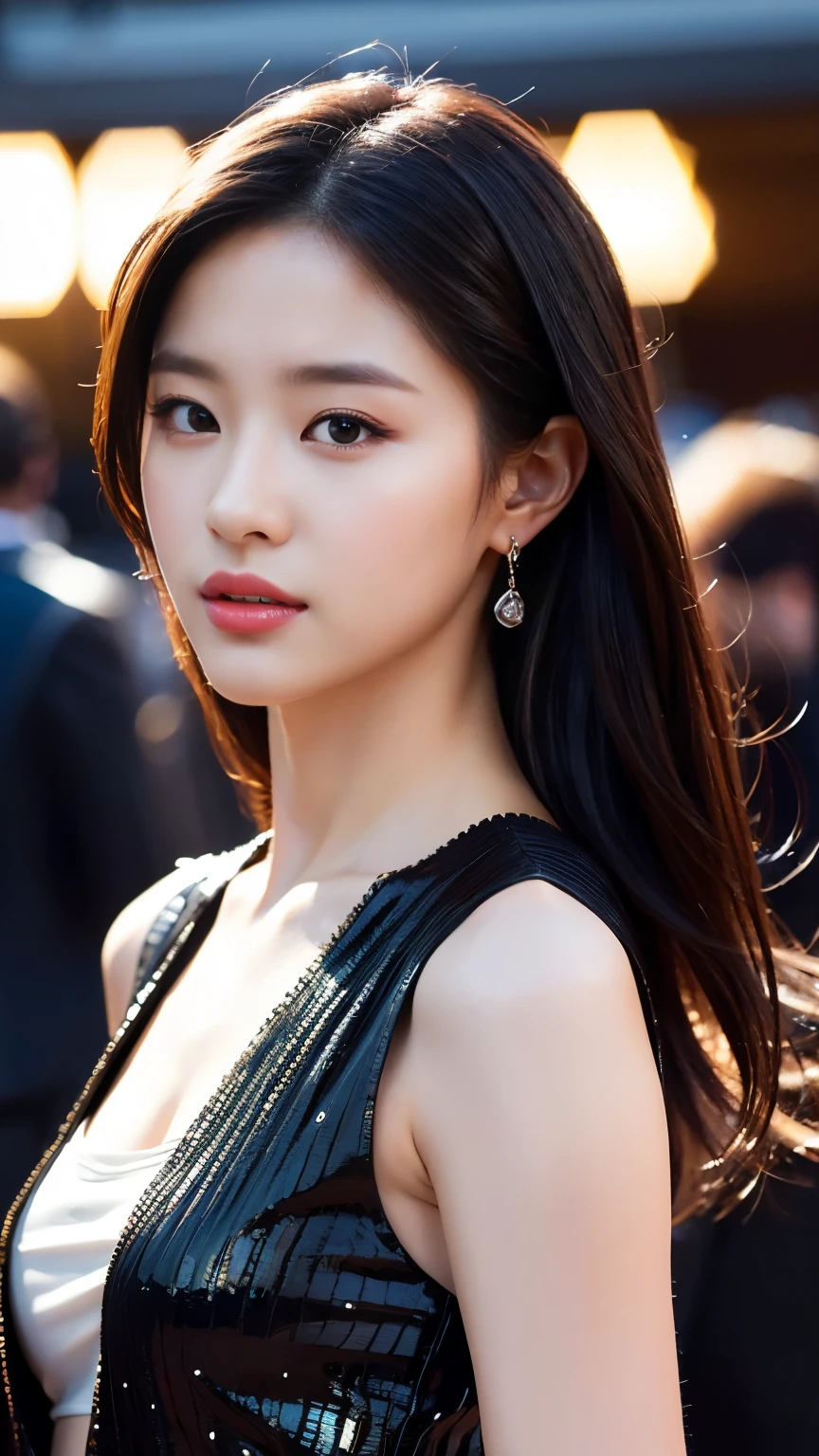 a woman with long hair wearing a black dress and a gold choke, blackpink jennie, jaeyeon nam, kim doyoung, jossi of blackpink, lee ji - eun, lee ji-eun, park ji-min, portrait of jossi of blackpink, taejune kim, heonhwa choe, wan adorable korean face, gongbi, sun yunjoo