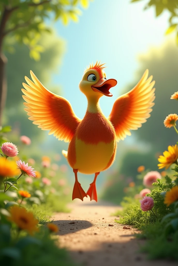 Make A Duck JumpingWith Garden Background