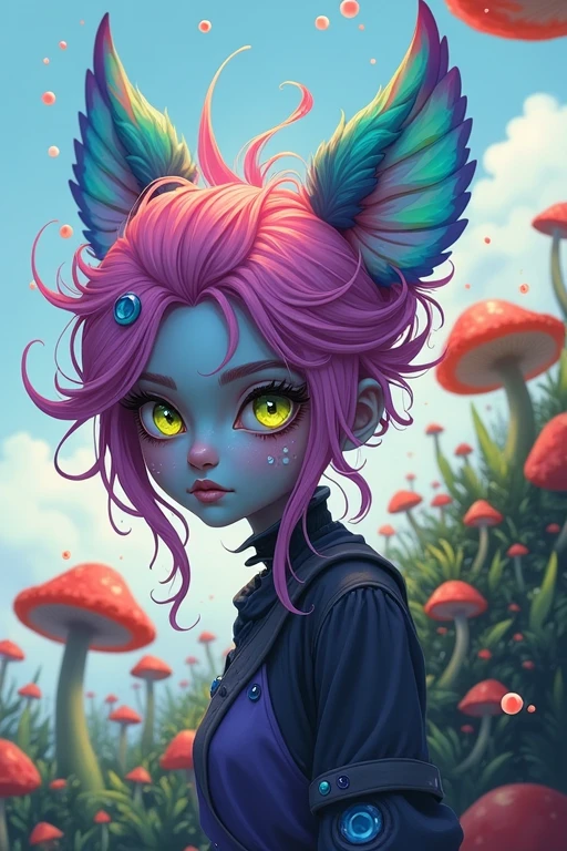 nahida (masterpiece), (best quality), (ultra detailed),(disheveled hair),(illustration), (1girl), beautifuldetailedeyes,delicate beautiful face,Floating,(high saturation),(colorful splashes),colorful bubble,(shining),focus on face, walking in a forest full of colorful mushrooms