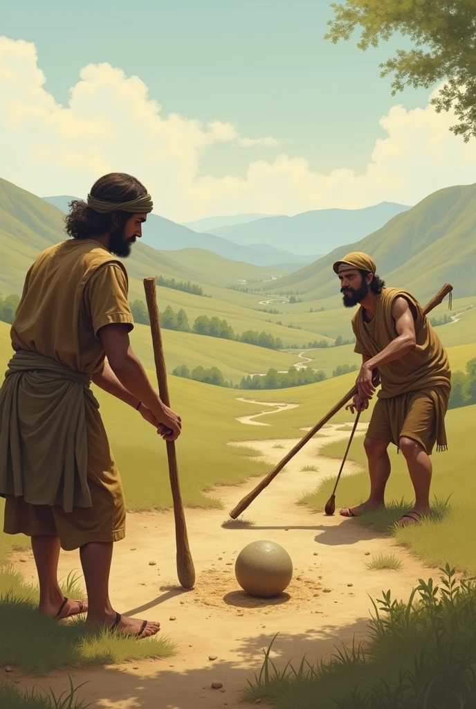 In ancient times people played golf using a stick of wood and a small stone, hitting the stone far away