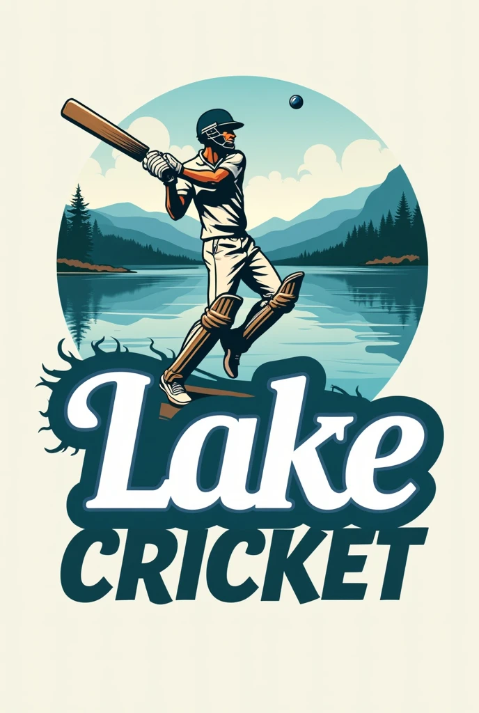 A logo which describes lake cricket and also add the word " lake cricket" in different fonts and add a cricket pose