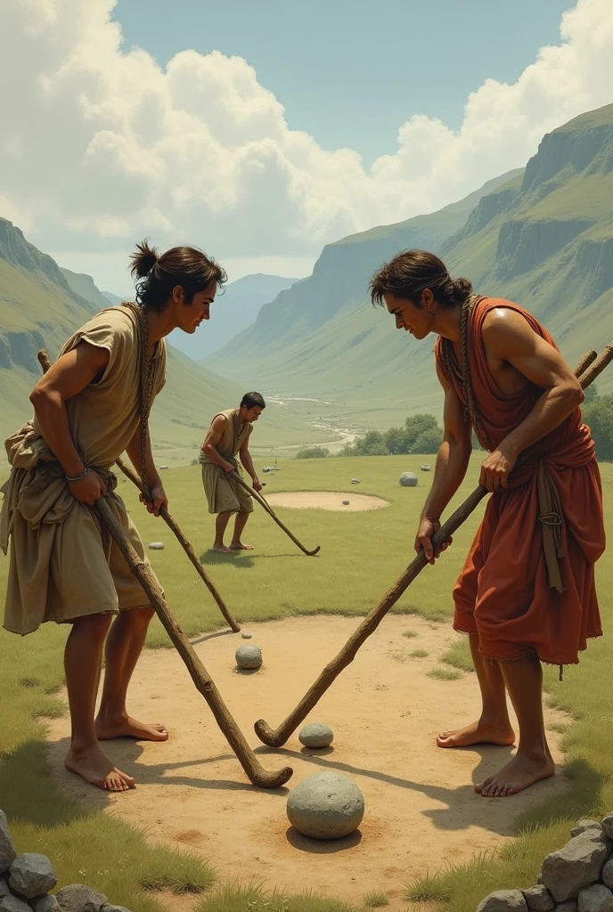 In ancient times people played golf using a stick of wood and a small stone, hitting the stone far away