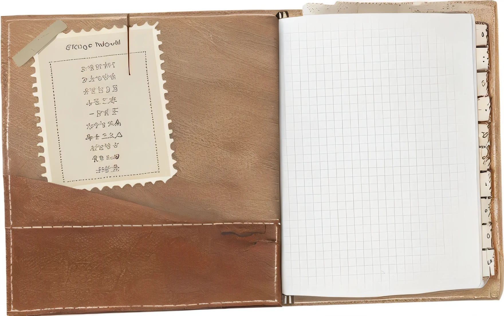 a luxurious journal cover, a notebook with sticky notes and a pen, detailed landscape, width 672, notebook, detailed notes, on a notebook page, grid paper, plush pad, schematic in a notebook, wood and paper, field log line art, white paper, field notes, wide format portrait, highly detailed composition, annotated