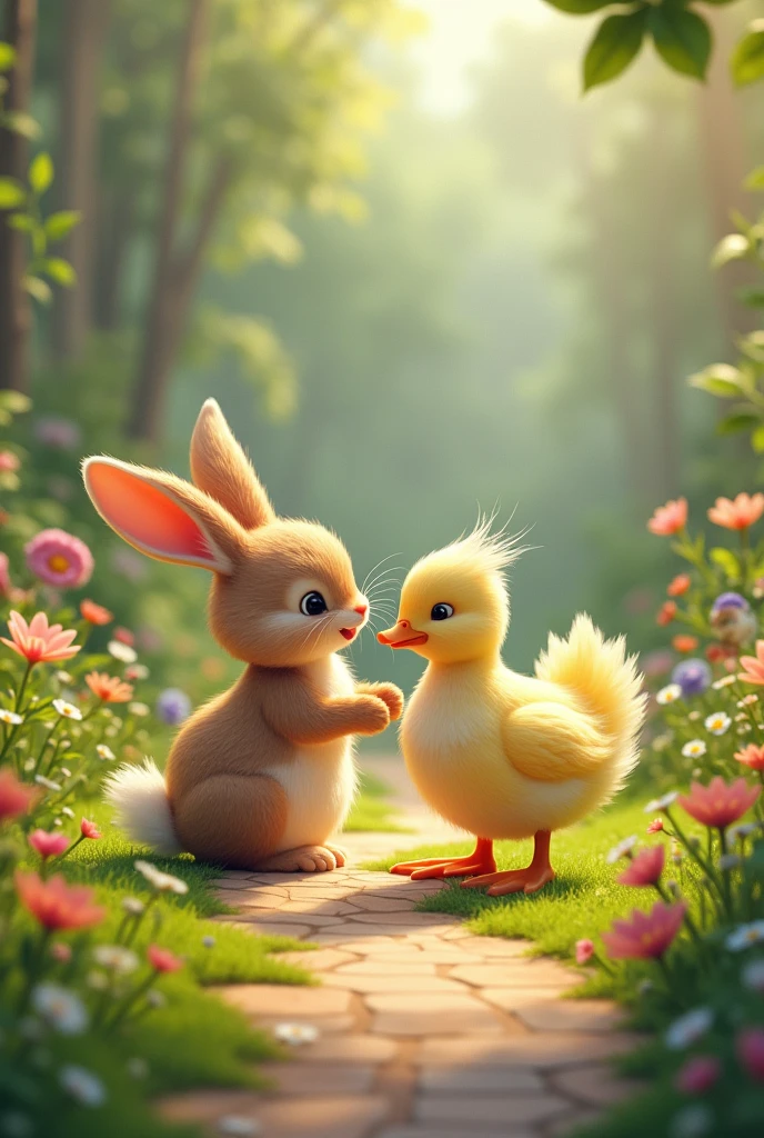 Make A Rabbit And Duck Long Friends With Garden Background