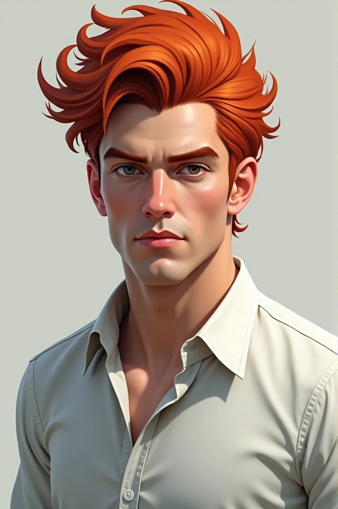 Half body image of a white shirt red hair minecraft man