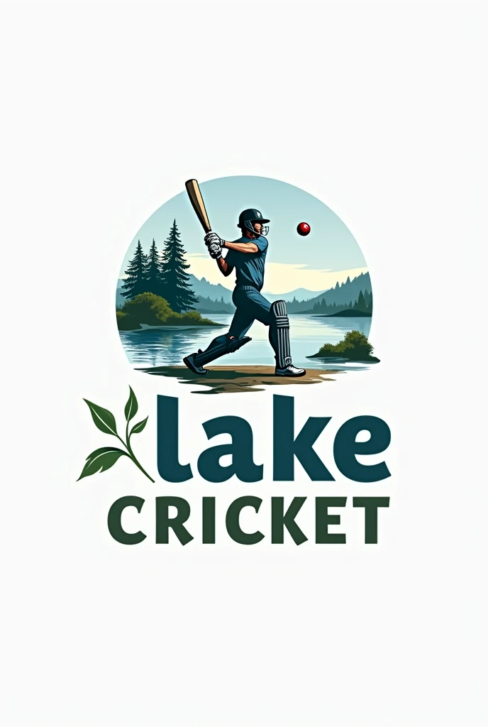 A logo which describes lake cricket  and also add the word " lake cricket" in different fonts and add a cricket pose