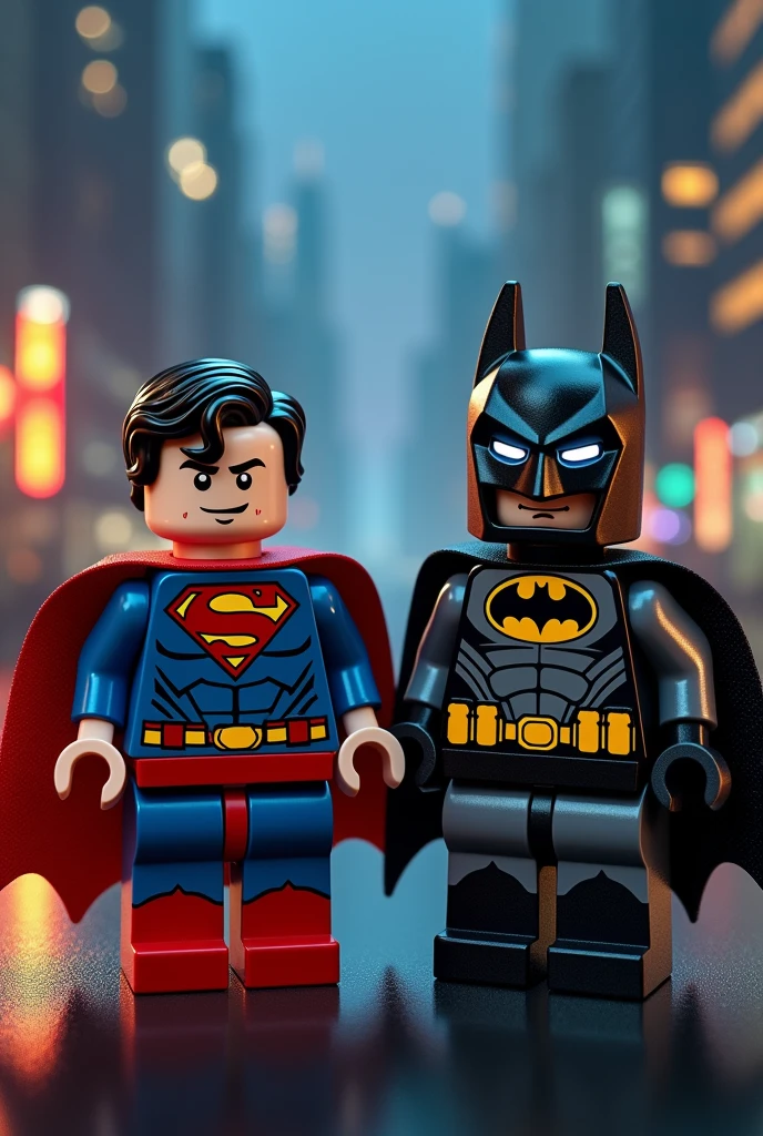 Superman and Batman in lego art, night