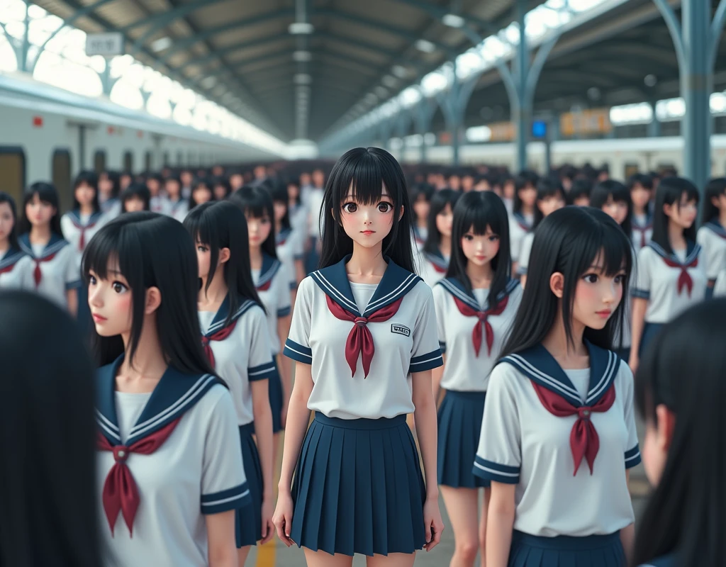 (((((Japanese Clone-girls=Myself))))), (((Super Best masterpiece Clone-girls Raw Photography Art))), (((16K, Highest quality, Ultra-high resolution, RAW Photos))), (((It's so unrealistic., With unparalleled depiction, With an unfathomable sight, An unprecedented and shocking worldview, Clone-girls: In a world of mass reproduction, Ultra-realistic))), (((Japanese Girls, Yokoyama-Yui, 18yo, Small face, Thick black hair, long hair, Dark Eyes, Mature face, Cute Smile, Smiling face, A gentle gaze, (((Very pleasant look)))))), (((Very beautiful detailed girls, Accurate body structure, Accurate body movements, Very detailed body, (((Super big breasts, Large bulge of ample breasts)))))), (((high school girl, White shirt, Short skirt, hour々I can see your pants, Cleavage Emphasis, Emphasise the fullness of your breasts))), ((((((((Very detailed, Myself cloning, Depiction of splitting oneself, 1Myself girl→1,000,000,000,000,000,000,000,000,000,000Myself cloning girls)))))))), (((((((Myself clone-girlsから, Myself keeps multiplying, (Very detailed and intricate, To the exact, Flawless, (((In the same female body,With the same face, With the same hairstyle, In the same clothes, At the same height, 同じSuper big breastsである))), In a detailed depiction), 1,000,000,000,000,000,000,000,000,000,000 people))))))), (((((Myself girls only))))), (((((1,000,000,000,000,000,000,000,000,000,000Myself girls))))), Myself waiting for a train on the station platform, The wind is blowing, A super crowded scene, Clear and accurate perspective depiction, Ultra-wide field of view, wide view, Focus on the average value of the image