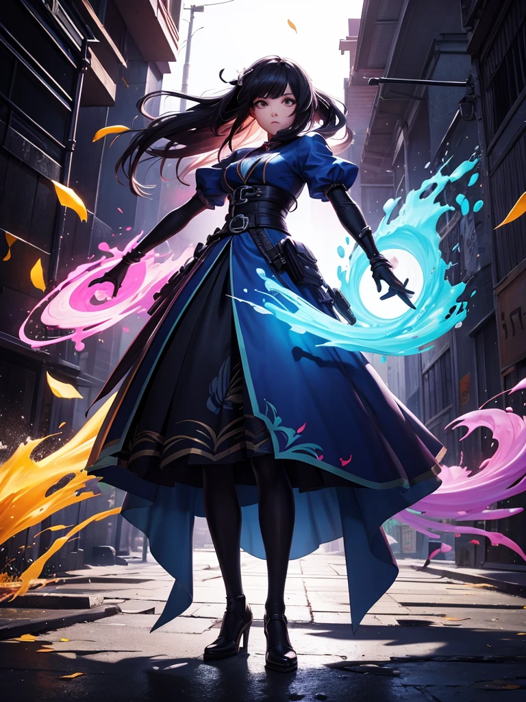 Highest quality、Brightly colored splash art、Shadow of a standing woman's back、Stars around the woman々、Stardust、Dazzling、Vivid and colorful clouds、Backlight、polarized light、Highly detailed and colorful、Fantasy、Fantasyなライティング