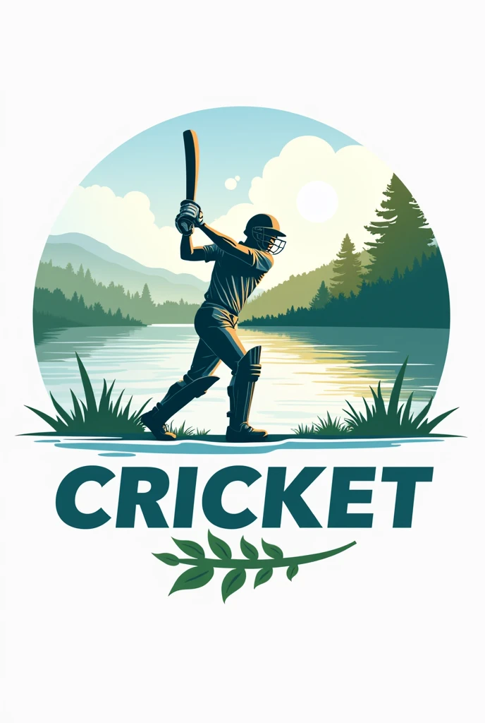 A logo which describes lake cricket  and also add the word " lake cricket" in different styles and add a cover drive pose