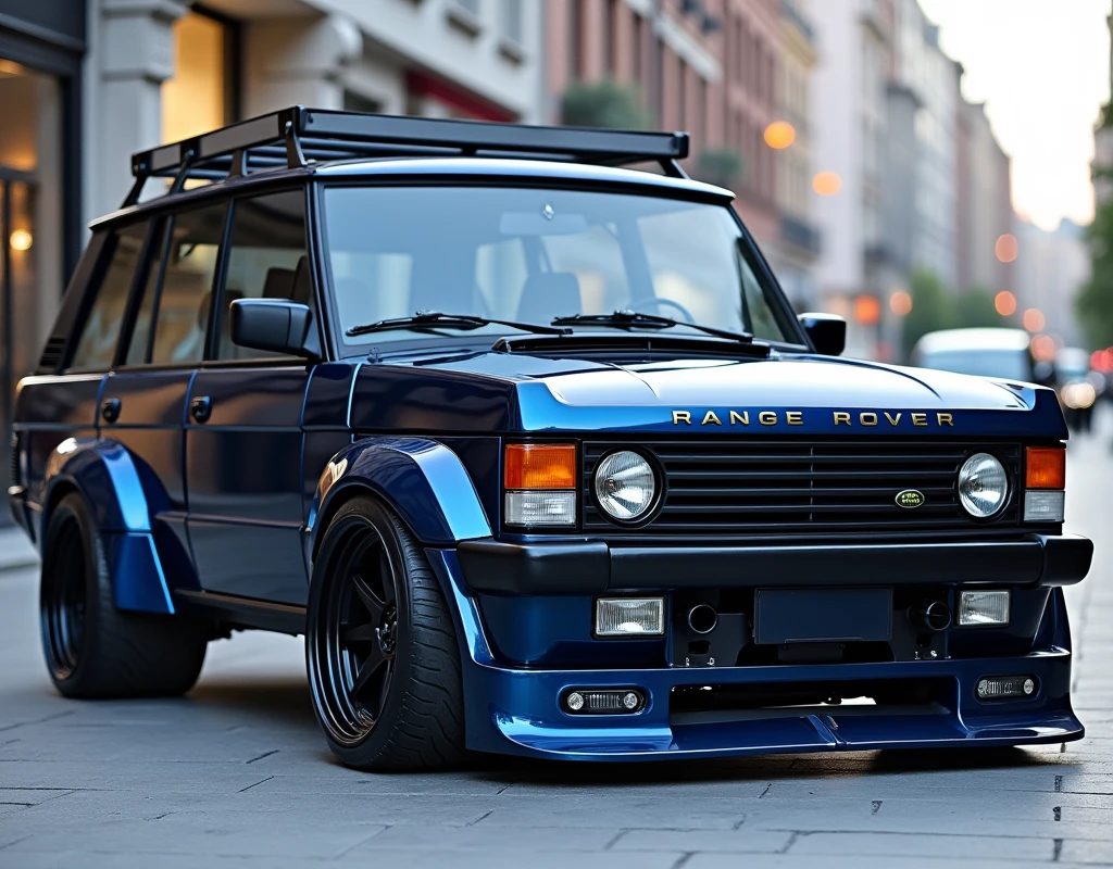 Range rover 1980 with a libertywalk wide body kit slammed dark blue with 2 doors