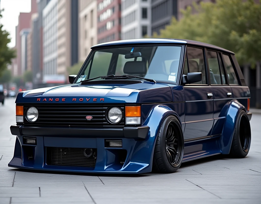 Range rover 1980 with a libertywalk wide body kit slammed dark blue with 2 doors