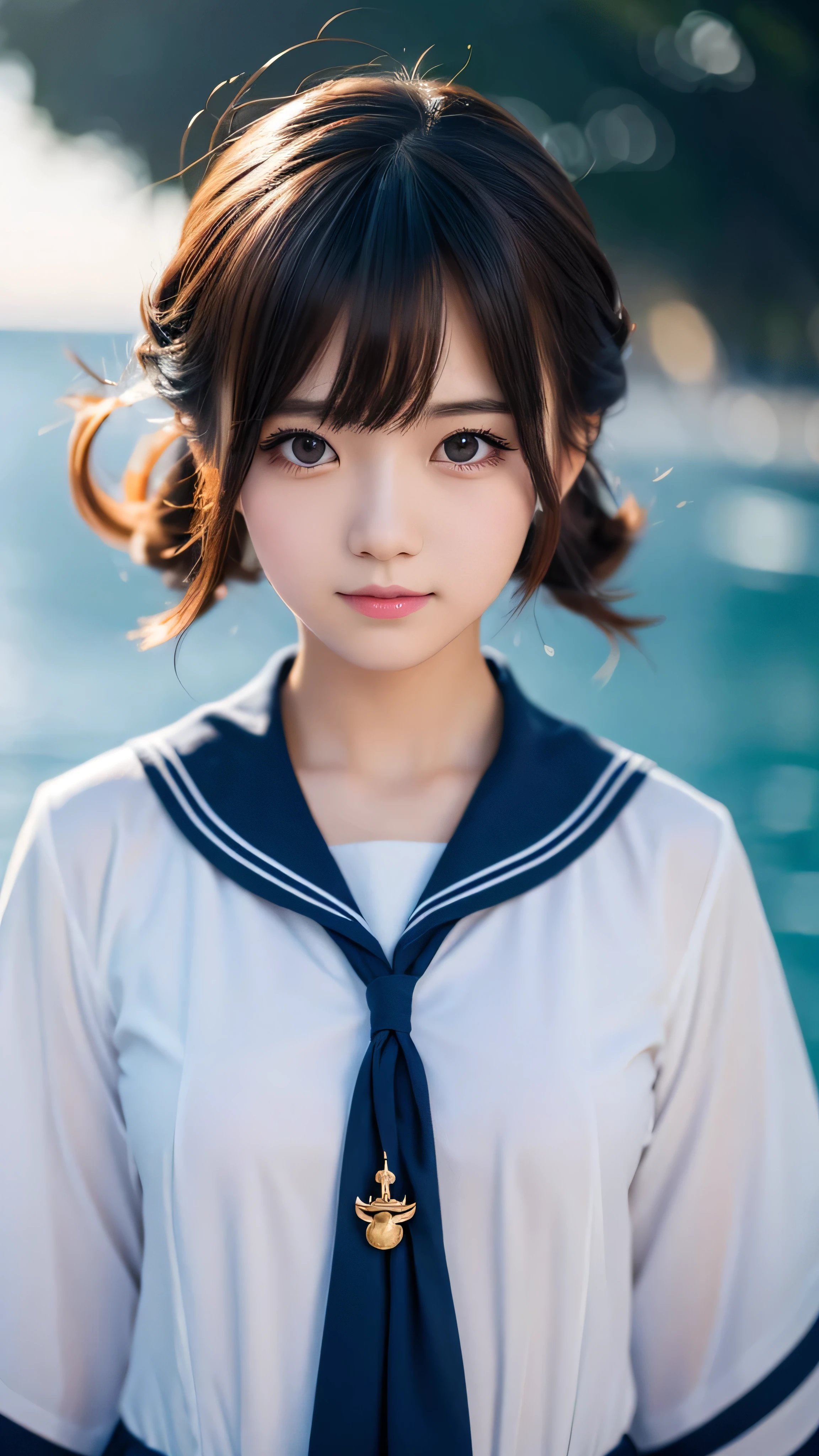 High resolution, Sailor suit、Hide your chest、Cheeky face, Portraits, Abstract, Cinematic Lighting Effects, Xavier-like hairstyle、