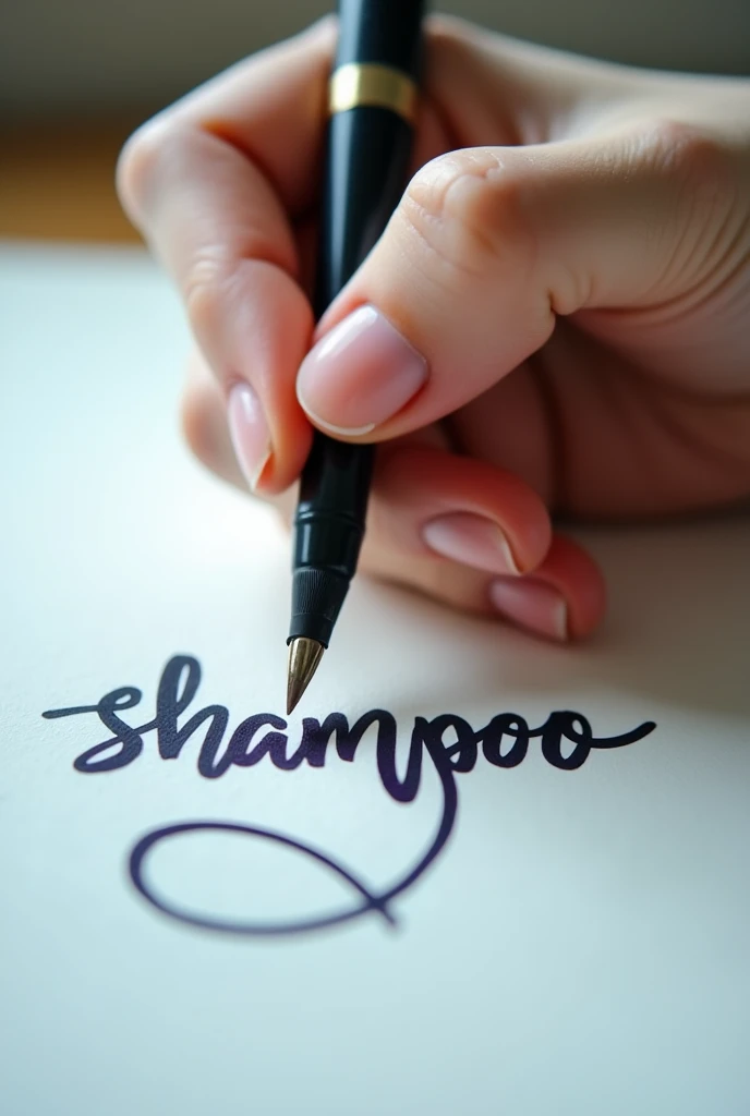 A woman&#39;s hand written "shampoo"