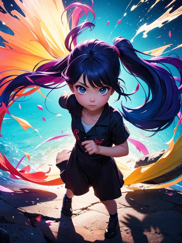 Highest quality、Brightly colored splash art、The shadow of a standing girl's back、Detailed female facial expressions、Stars around the woman々、Stardust、Dazzling、Vivid and colorful clouds、Backlight、polarized light、Highly detailed and colorful、Fantasy、Fantasyなライティング