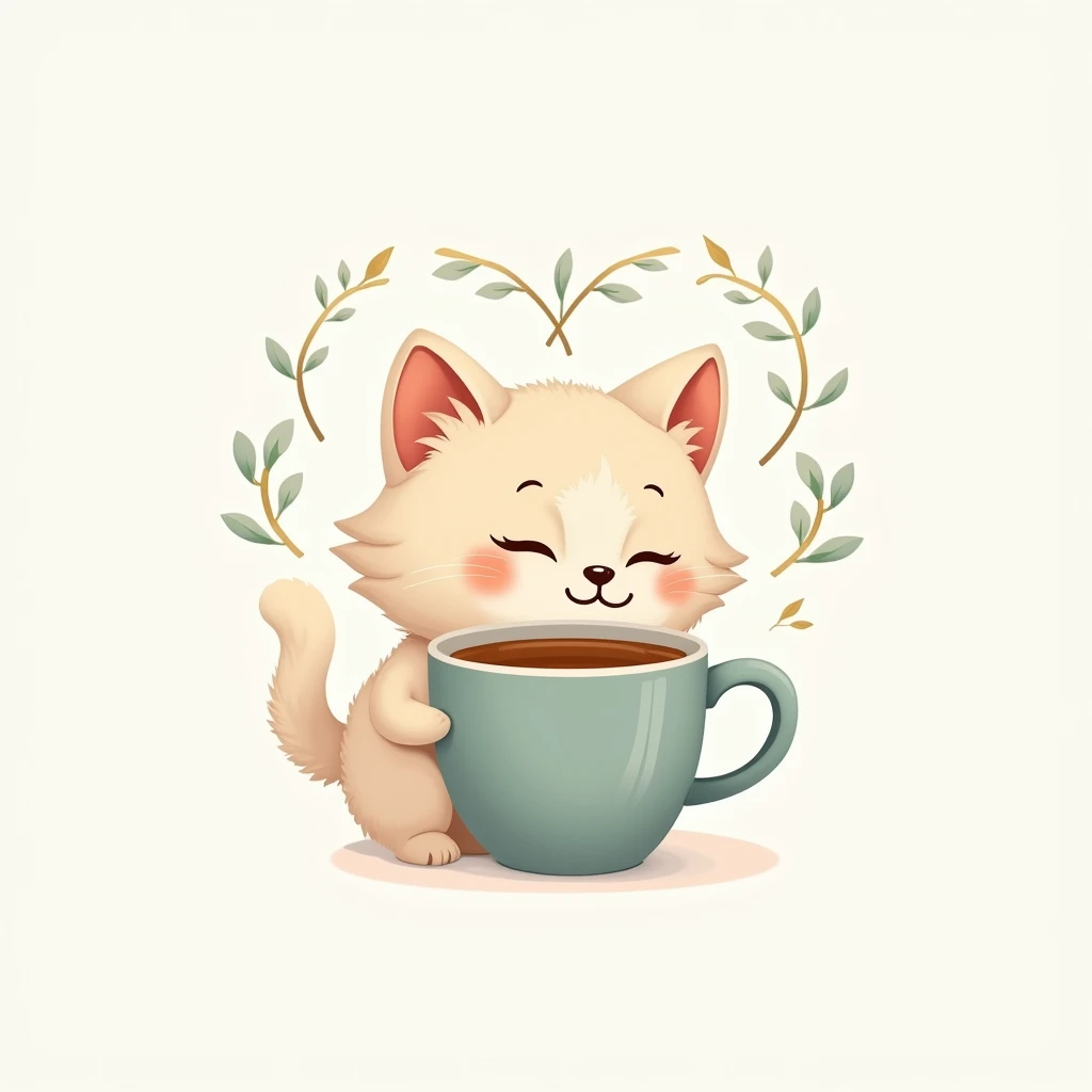 create a logo with the free logo maker, cute persian cat head drinking cup of tea, professional logo design, clean logo design, logo design, logo graphic design, abstract logo, professional logo, logo conceptual design, white background, logo vector art, gold leaf, digital art logo, logo design, 3D logo, gold theme, delicate details golden stroke, Simple logo, gold foil, cat body