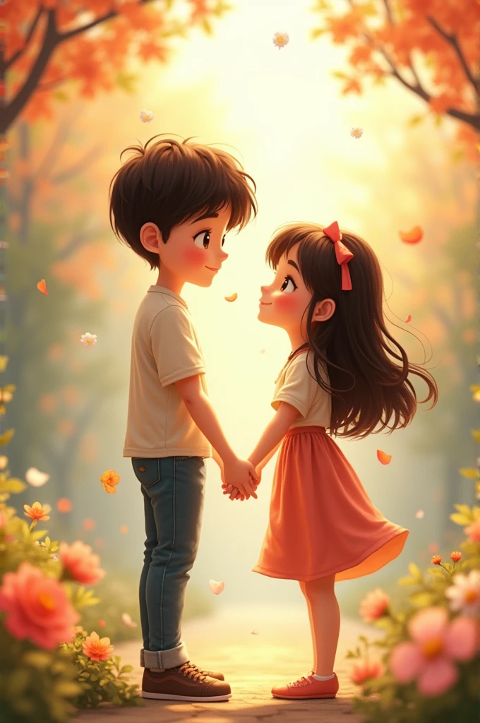 A cute boy holding hand with a girl