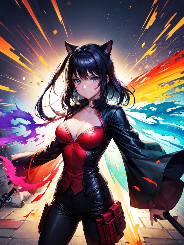 Highest quality、Brightly colored splash art、The shadow of a standing girl's back、Detailed female facial expressions、Stars around the woman々、Stardust、Dazzling、Vivid and colorful clouds、Backlight、polarized light、Highly detailed and colorful、Fantasy、Fantasyなライティング