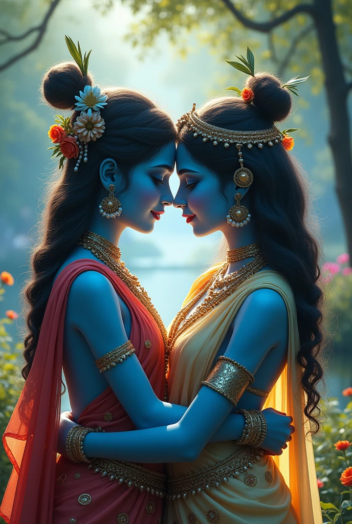 Radha Krishna romantic photo for wallpaper 4k add Blue affect in krishna