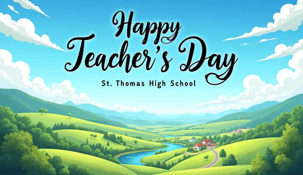 Create an landscape banner of a text "Happy Teacher's day" with additional details "St Thomas High School" written somewhere else.