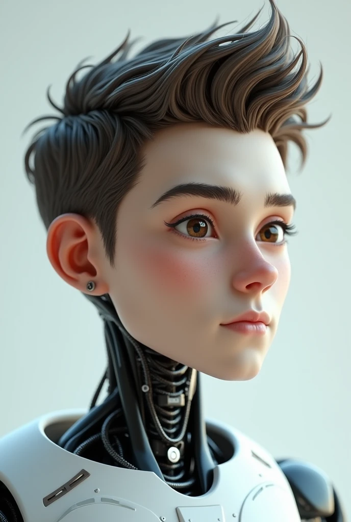 A robotic mature boy for profile picture. I said boy not a girl. And make it real as human. Make the face more mature but keep the body same