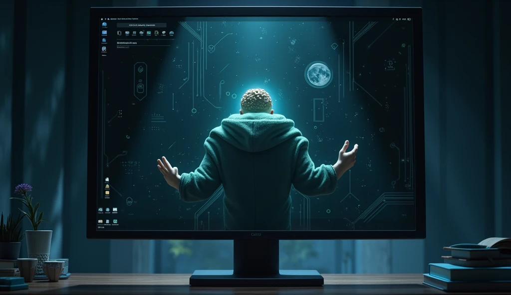 inside a computer desktop monitor running Linux and GNOME desktop, In the style of Makoto Shinkai。master piece, ultra detail, precision, ultra-realistic,
